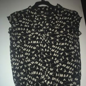 Antilia Femme  Black with White Birds Blouse